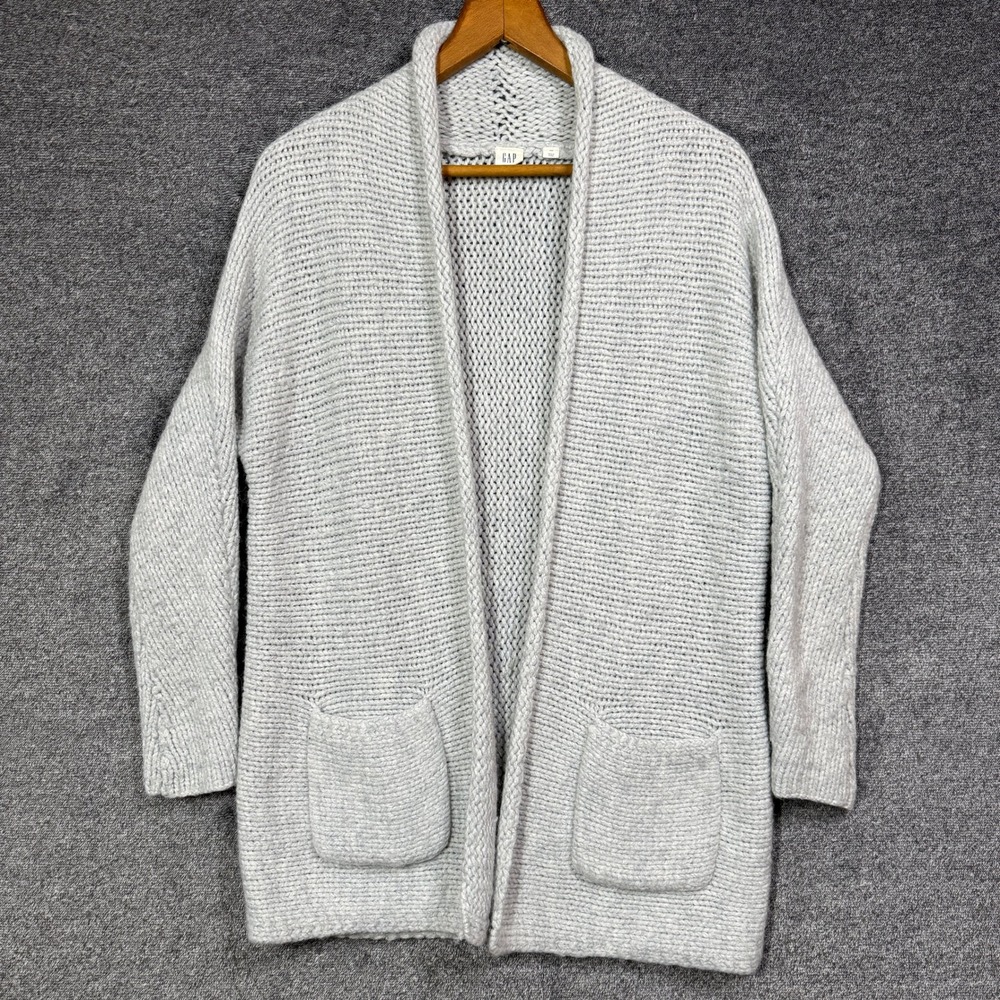 GAP‎ Wool Cardigan Womens XS Light Gray Wool Alpaca Blend Chunky Knit Sweater